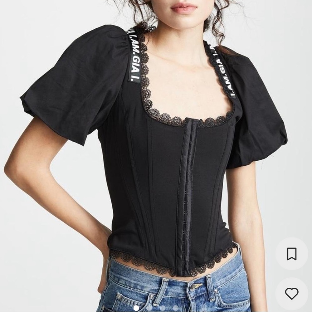 i am gia chelsea black corset short sleeved top